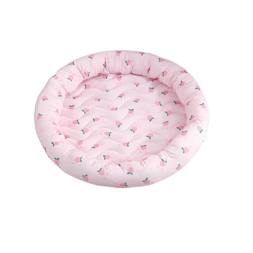 YOUCAI Leichte Eisseide Cooler süßer Druck Rundes Hundedecke Mattenbett Schlafkissen für drinnen und draußen Atmungsaktives Kühlkissen für Kleine Haustiere Pink von YOUCAI
