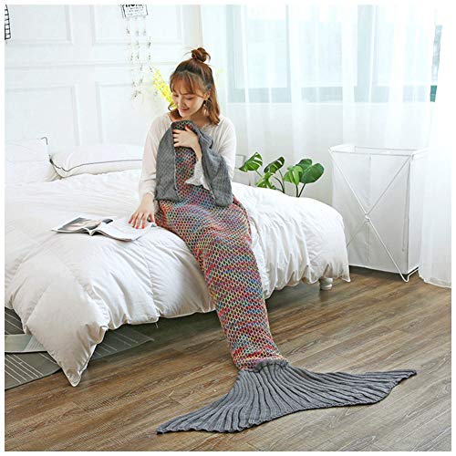 YOUCAI Meerjungfrau Decke für Mädchen Damen Warmes Wohnzimmer Sofa Decke Handgemacht Gestrickt Meerjungfrau-Schwanz-Decke Meerjungfrau Schlafsack Dunkelgrau 140x70cm von YOUCAI