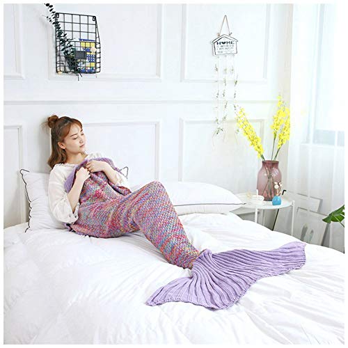 YOUCAI Meerjungfrau Decke für Mädchen Damen Warmes Wohnzimmer Sofa Decke Handgemacht Gestrickt Meerjungfrau-Schwanz-Decke Meerjungfrau Schlafsack Lavendel 180x90cm von YOUCAI