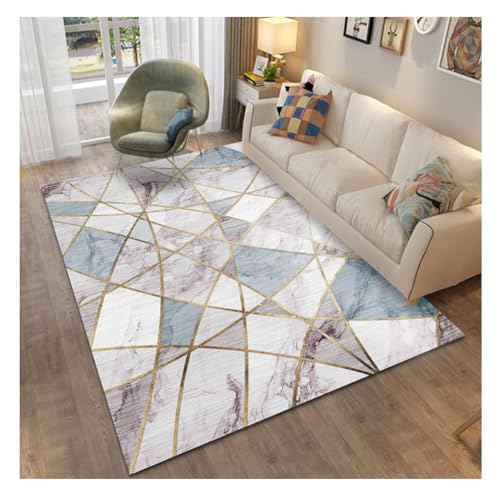 YOUCAI Schlafzimmerteppich Nordischem Muster Moderner Abstrakter Geometrischer Teppich Luxuriöser Waschbar Ultradünner Läufer für Eingangsbereich, Waschküche BlauDLS von YOUCAI