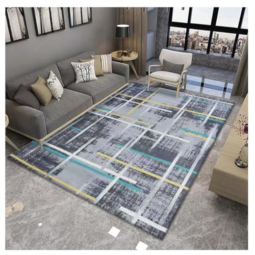 YOUCAI Schlafzimmerteppich Nordischem Muster Moderner Abstrakter Geometrischer Teppich Luxuriöser Waschbar Ultradünner Läufer für Eingangsbereich, Waschküche HuiGelbBlauT von YOUCAI