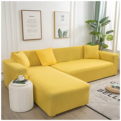 YOUCAI Sofabezüge, Moderne Elastischer Sofabezug Stretch 1/2/3/4 Sitzer Couchbezug Eck Stretch-Sofabezug Antirutsch Sofahusse für Couch Möbelschutz,Gelb,2 Sitzer(145-185cm von YOUCAI