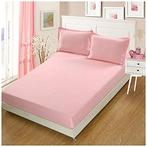 YOUCAI Spannbettlaken Bettlaken Einfarbig Superweich Schlafzimmer Bettwäsche Bettlaken Matratzenbezug Spannbetttuch mit Gummiban Pink Kissenbezug x2 von YOUCAI