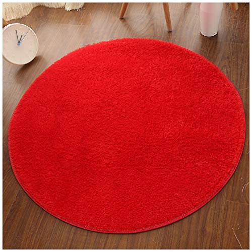 YOUCAI Teppich Rund - Flauschige Hochflor/Kurzflor Modern Teppiche fürs Wohnzimmer, Schlafzimmer, Esszimmer Oder Kinderzimmer Weicher Kunstfell Bett-Vorleger Oder Matte für Stuhl Sofa,60cm,Rot-Kurz von YOUCAI