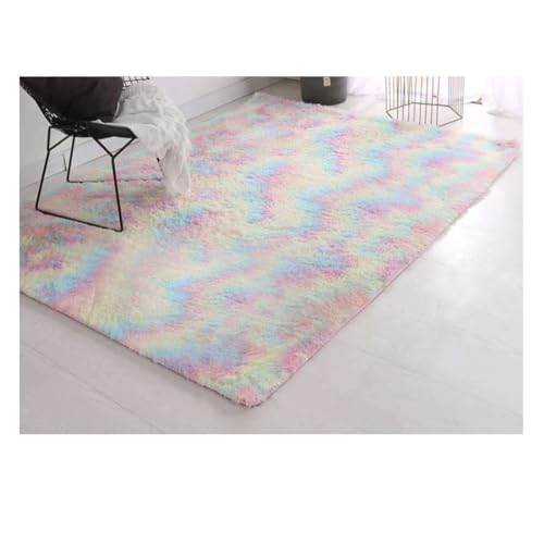 YOUCAI Teppiche Hochflor Moderner Batikteppich Nordischer Flauschige Langflor Plüschdecke Plüschiger Bodenteppich Für Büro, Esszimmer, Spielzimmer, Wohndeko Caihong von YOUCAI