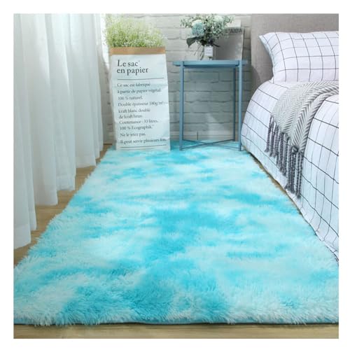 YOUCAI Teppiche Hochflor Moderner Batikteppich Nordischer Flauschige Langflor Plüschdecke Plüschiger Bodenteppich Für Büro, Esszimmer, Spielzimmer, Wohndeko SkyBlau von YOUCAI