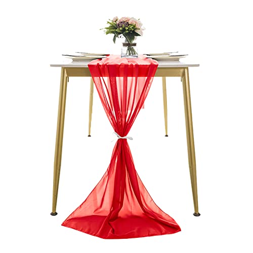 YOUCAI Tischläufer Chiffon Tischläufer Hochzeit Kommunion Modern Abwaschbar Kaffee Tee Rustikaler Tischläufer Schiere Tischläufer für Hochzeiten Party Geburtstag Dekorationen,Rot,70X300cm von YOUCAI