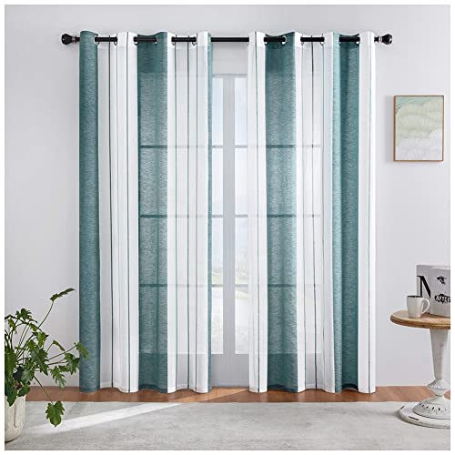 YOUCAI Voile Vorhang Nadelstreifen Gardine aus Voile mit Ösen Schlaufenschal Ösenschals Transparent Dekoschal Fensterschal Wohnzimmer Schlafzimmer Grau Grün 140x245cm(2 Stück) von YOUCAI