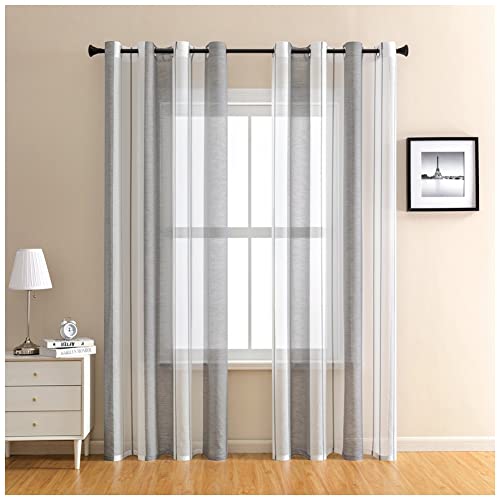 YOUCAI Voile Vorhang Nadelstreifen Gardine aus Voile mit Ösen Schlaufenschal Ösenschals Transparent Dekoschal Fensterschal Wohnzimmer Schlafzimmer Grau1 132x213cm(2 Stück) von YOUCAI