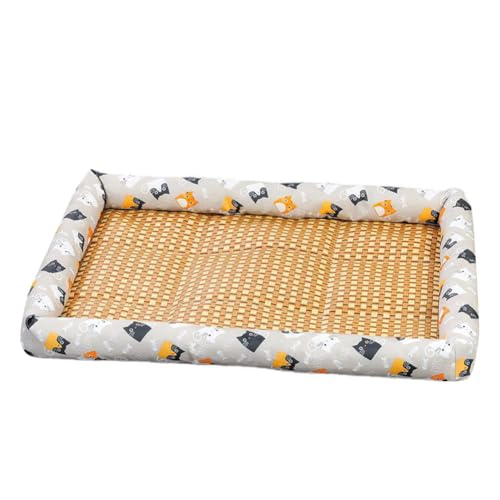 YOUCAI rutschfest Atmungsaktive Schlafunterlage Rattan-Haustier-Kühlmatte Sommer Bett Welpenmatratze mit Kühlnest Kühldecke Kühlkissen für Welpenkätzchenschlafend Graucat von YOUCAI