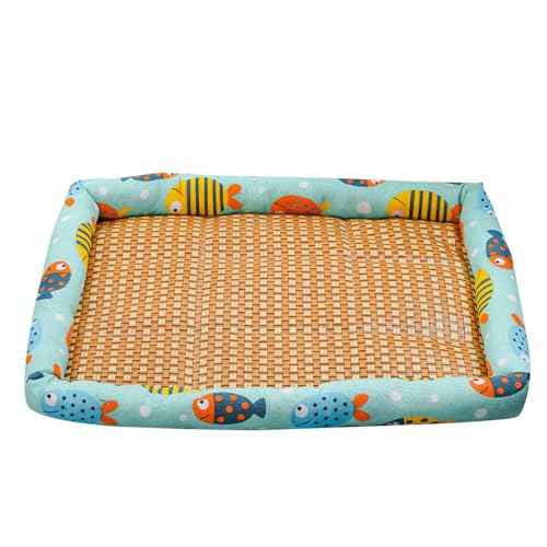 YOUCAI rutschfest Atmungsaktive Schlafunterlage Rattan-Haustier-Kühlmatte Sommer Bett Welpenmatratze mit Kühlnest Kühldecke Kühlkissen für Welpenkätzchenschlafend Gründbyu von YOUCAI