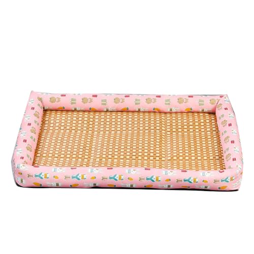 YOUCAI rutschfest Atmungsaktive Schlafunterlage Rattan-Haustier-Kühlmatte Sommer Bett Welpenmatratze mit Kühlnest Kühldecke Kühlkissen für Welpenkätzchenschlafend Pinktu von YOUCAI