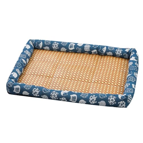 YOUCAI rutschfest Atmungsaktive Schlafunterlage Rattan-Haustier-Kühlmatte Sommer Bett Welpenmatratze mit Kühlnest Kühldecke Kühlkissen für Welpenkätzchenschlafend YMBlaucat von YOUCAI