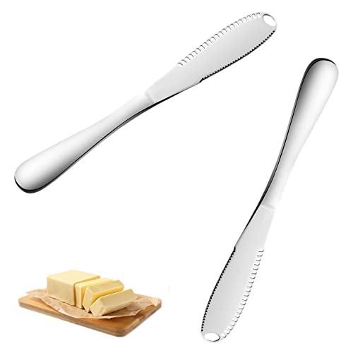 YOUDALIS 2 Stück Buttermesser, 3 in 1 Butter Schneider aus Edelstahl mit Wellenschliff, Multifunction Butterstreuer Messer zum Schneiden von Gemüse, Brot, Käse, Obst von YOUDALIS