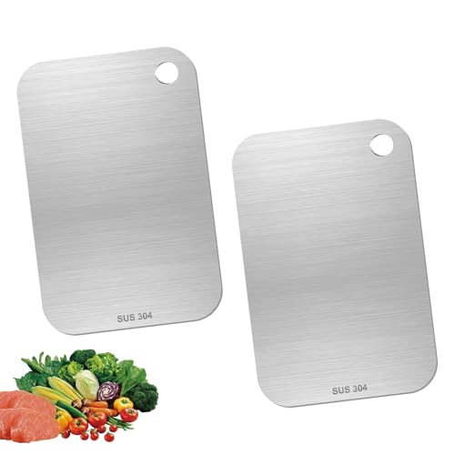 2 Stück Titan Schneidebrett, Doppelseitiges Stainless Steel Cutting Board, Titanium Schneidebretter aus Edelstahl für Fleisch, Brot, Gemüse, Obst Schneiden (23.5 x 14.5cm) von YOUDALIS