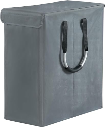 YOUDENOVA Schmal Wäschekorb mit Deckel, Faltbar Wäschesammler Wäschetruhe, Stabiler Wäschebox, Laundry Hamper with Lid, 52x23x53cm Grau A von YOUDENOVA