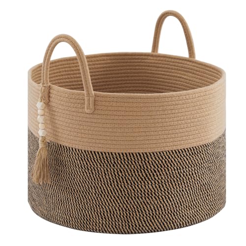 YOUDENOVA Wäschekorb Geflochten Groß 65L Korb Aufbewahrung Korb Decken Spielzeugkorb für Wohnzimmer Kinderzimmer Aufbewahrungskorb Wäschesammler 50x33 (Jute & Schwarz, 50cm(D) x33cm(H)) von YOUDENOVA