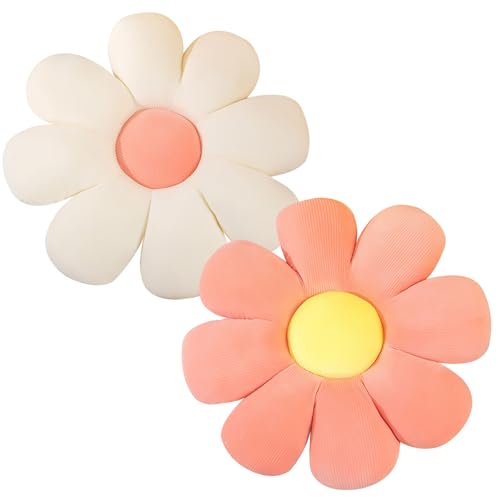 2 Stück Blumen Kissen,Weiß und Rosa Blumenkissen,Niedliche Blume Kissen Dopamin Deko,Flauschig weiches Blume Bodenkissen Sitzkissen,Dopamine Decor Blumen Kissen für Zuhause Sofa Auto 38 x 38 cm von YOUDRN