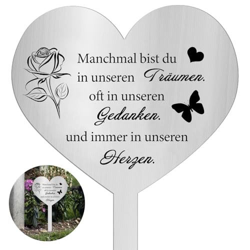 Grabschmuck Wetterfest,Grabstecker Edelstahl Herz,Grabdekoration Wetterfest mit Gravur Manchmal Bist du in Unseren Träumen, Oft in Unseren Gedanken und Immer in Unseren Herzen Grabschmuck zum Andenken von YOUDRN