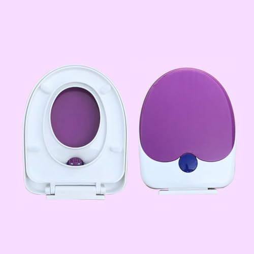 Familien-Toilettensitz mit Absenkautomatik, integrierter Kindersitz, Töpfchentraining, 2-in-1-Toilettensitz mit einfacher Befestigung oben, ovaler V-/D-förmiger Toilettendeckel (lila, D-förmig) von YOUGANG