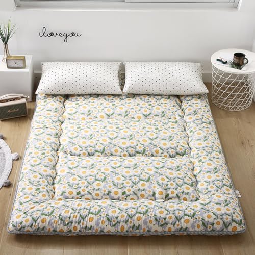 Japanische Futon-Matratze, gepolstert, extra dick, gesteppt, tragbar, zusammenklappbar, Bodenliege, Bett, aufrollbare Isomatte (Beige, 200 x 220 cm) von YOUGANG