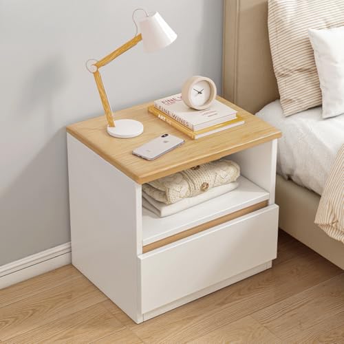YOUGANG Moderner Nachttisch mit Schubladen, Nachttisch aus Holz mit Stauraum, kleines Sofa, Beistelltisch für Zuhause, Büro, Schlafzimmer, Schrank, Wohnzimmer (Holz + Weiß, D) von YOUGANG