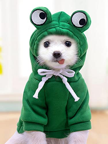 YOUGE Lustiger Hoddie Hund - Hundekostüme für Haustiere - Lustiger Halloween Kleiner Hund Frosch Kostü Jacke Mantel Warm Polyester Winter Grün Hundebekleidung Hoodie von YOUGE