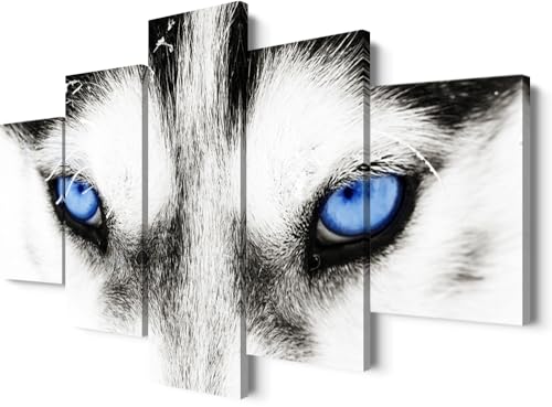 5 Stück Tier-Wandkunst Husky Blue Eyes Husky Poster Tier Poster Hund Wandkunst Tier Bilder Wandkunst Tier Wanddekoration Tier Bilder Tier Leinwand Husky Dekor für Schlafzimmer Dekor (127 cm Bx61 cm H) von YOUHONG