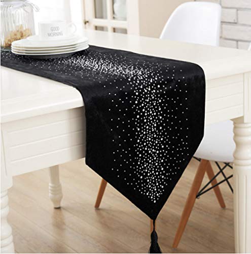 YOUHU Tischläufer,Weihnachtsdekoration Tischdecke Mit Strass Quaste Einfarbig Schwarz Elegante Dekor Matte Thanksgiving Hochzeit Bankettzubehör, 33 × 200Cm von YOUHU