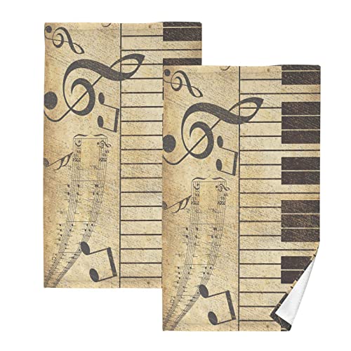 YOUJUNER 2 Stück Baumwolle Handtuch Set Vintage Musik Note Klavier Handtuch Gesichtstücher Badetücher Waschlappen Fingerspitze Deko Handtücher von YOUJUNER