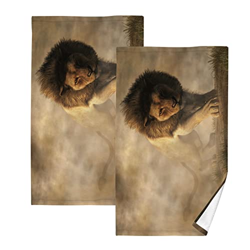 YOUJUNER Handtuch-Set 2er-Pack Afrikanischer Wilder Löwe 100% Baumwolle Handtücher Weich Saugstark Baumwolle Duschtücher Gästetücher Dekor Handtücher von YOUJUNER