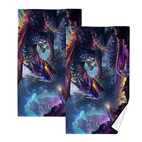 YOUJUNER Handtuch-Set 2er-Pack Fantasy-Drache 100% Baumwolle Handtücher Weich Saugstark Baumwolle Duschtücher Gästetücher Dekor Handtücher von YOUJUNER