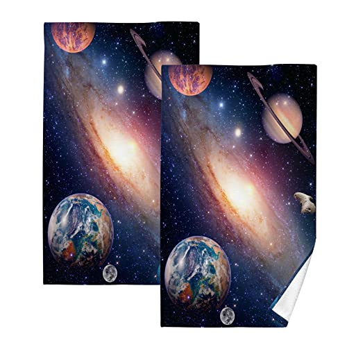 YOUJUNER Handtuch-Set 2er-Pack Planet Erde 100% Baumwolle Handtücher Weich Saugstark Baumwolle Duschtücher Gästetücher Dekor Handtücher von YOUJUNER