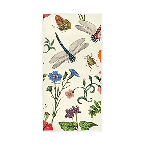 YOUJUNER Handtücher Blume Libelle Schmetterling Decor Soft Face Handtuch Absorbierende Badezimmer Küchentücher 76 X 38 cm von YOUJUNER