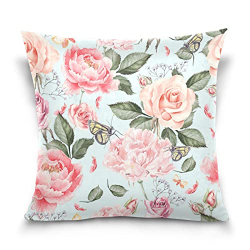 YOUJUNER Kissenbezug Leinen Dekorative Kissenhülle, Retro-Blumen-Rose Wurfkissenbezug Zierkissenbezüge Sofa Kissenbezug 45x45cm von YOUJUNER