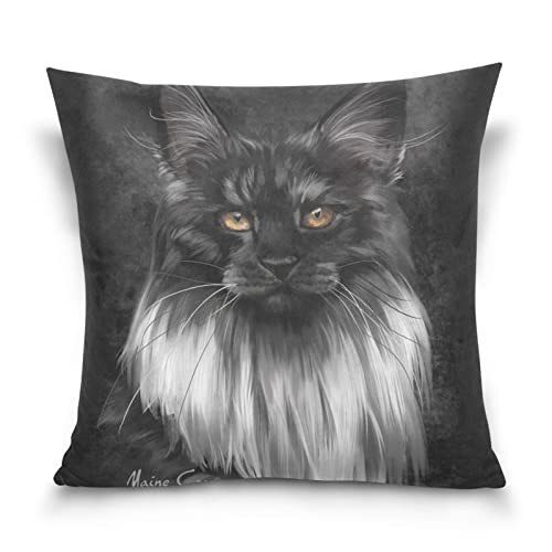 YOUJUNER Kissenbezug Leinen Dekorative Kissenhülle, Schwarze Maine-Coon-Katze Wurfkissenbezug Zierkissenbezüge Sofa Kissenbezug 40x40cm von YOUJUNER