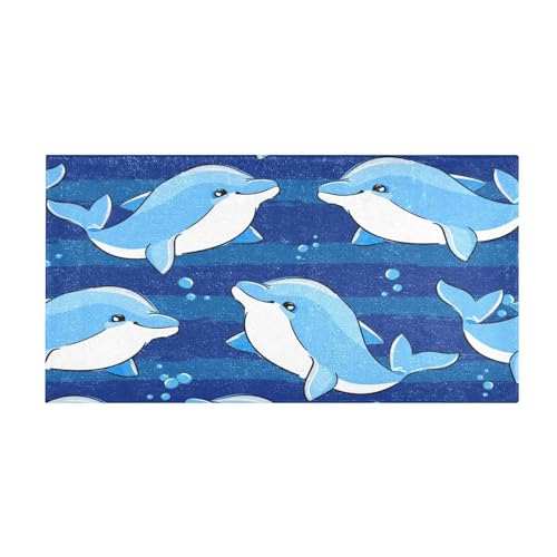 YOUJUNER Lange Badematte Blauer Delphin-Meeresfisch Badteppich Saugfähig Badvorleger weich rutschfest Badezimmerteppich Duschvorleger Duschmatte von YOUJUNER