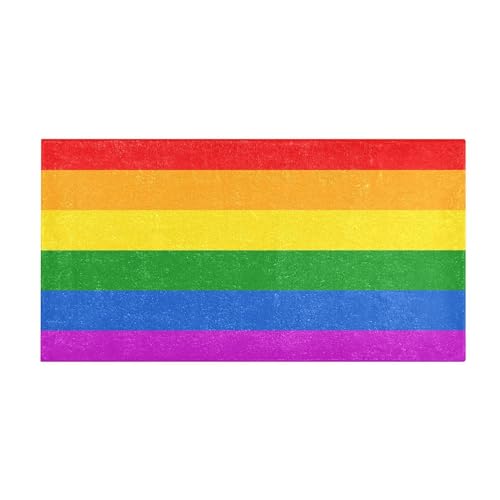 YOUJUNER Lange Badematte LGBT-Gay-Pride-Regenbogenfahne Badteppich Saugfähig Badvorleger weich rutschfest Badezimmerteppich Duschvorleger Duschmatte von YOUJUNER