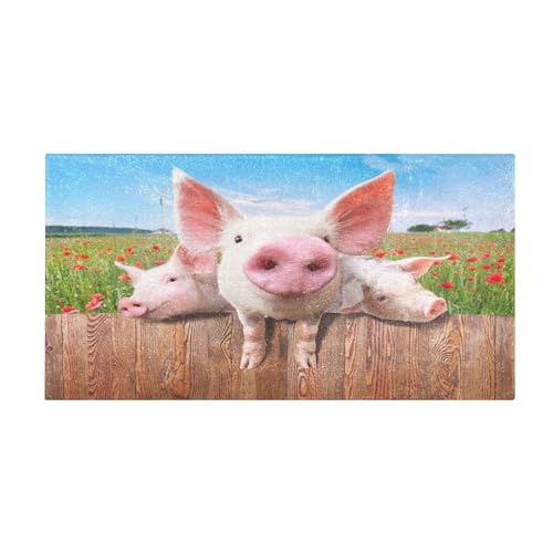 YOUJUNER Lange Badematte Schwein-Design Badteppich Saugfähig Badvorleger weich rutschfest Badezimmerteppich Duschvorleger Duschmatte von YOUJUNER
