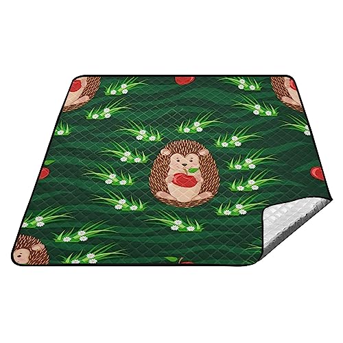 YOUJUNER Picknickdecke 200x200cm, Nettes Igel-Muster groß wasserdicht Campingdecke faltbar Strandmatte Picknick-Matte für Park, Garten, Strand Outdoor von YOUJUNER