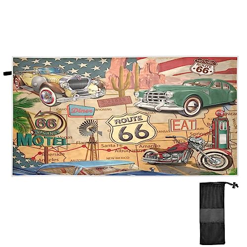 YOUJUNER Strandtuch Vintage USA Route 66 groß sandfreie schnell trocknende und leichte Badetuch Strandlaken Sport Handtuch Schwimmen Duschtuch von YOUJUNER