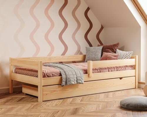 YOUKO Kinderbett 160x80 aus Kiefernholz - Montessori Bett Schlichten Stil - Kinder Bett für Jungen und Mädchen - Kinderbett mit rausfallschutz Ohne Matratze von YOUKO