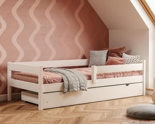 YOUKO Kinderbett 160x80aus Kiefernholz - Montessori Bett Schlichten Stil - Kinder Bett für Jungen und Mädchen - Kinderbett mit rausfallschutz Ohne Matratze von YOUKO