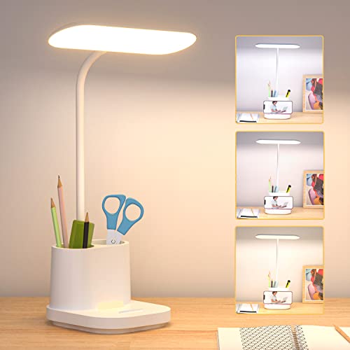 Schreibtischlampe Kinder, 60 LED Dimmbare Tischlampe 3 Modus USB-Anschluss Nachttischlampe, Touch Schreibtischleuchte mit Stifthalter 3600 mAh 360° Verstellbar Schwanenhals Leselicht Wohnzimmer Büro von YOUKOYI