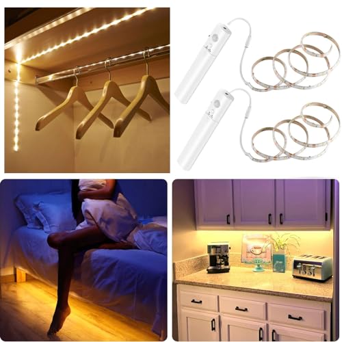 cuzile LED Streifen mit Bewegungsmelder Batteriebetrieben 1m LED Strip LED Band LED Leiste LED Lichtleiste Warmweiss IP65 Wasserdicht, 2 Stück von cuzile