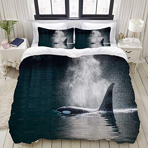 YOUMEISU Bedding Bettwäsche-Set,Orca-Wal atmet im Sonnenlicht aus,Mikrofaser Bettbezug und Kissenbezug - (135 x 200 cm) von YOUMEISU