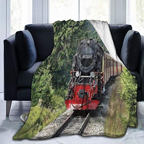 YOUMEISU Kuscheldecke Fleecedecke Flanell Decke Dampfzug Industriezeit Dampfmaschine Zug Vintage Eisenbahn Lokomotive Eisenbahn Blanket Für Bett Sofa Schlafzimmer Büro 153x204cm von YOUMEISU