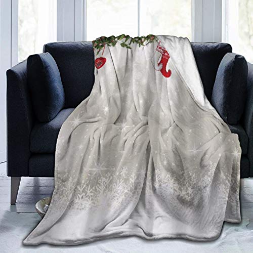 YOUMEISU Kuscheldecke Fleecedecke Flanell Decke Einfaches Design Kinder Weihnachten Schneeflocken Hintergrund mit Bällen Strumpf Blanket Für Bett Sofa Schlafzimmer Büro 153x204cm von YOUMEISU