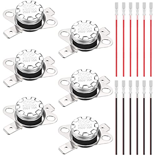 Youmile 6PCS KSD301 85°C / 185°F Thermostat Temperaturschalter 250 V 10 A Normalerweise geschlossener NC Wärmesteuerungsschalter für Mikrowellen mit 12 PC Crimpklemme mit Draht von Youmile