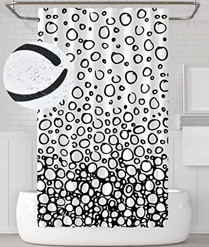YOUNG DA - Duschvorhang Textil Weiß Schwarz Blase, Anti-Schimmel Duschvorhang für Badezimmer, Waschbare, Wasserdichter mit 12 Duschvorhängeringen, 180x180cm von YOUNG DA